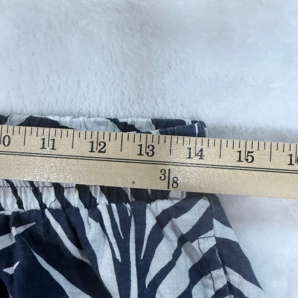 Kuana Jack Navy White Tropical Palm Leaf‎ Linen Blend Jogger Pants Small